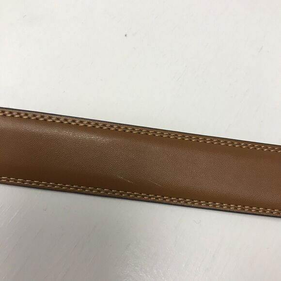 Mens Belt 34-36 Brown Leather Top Synthetic Lining Stitching Silver Tone Buckle - Picture 4 of 5